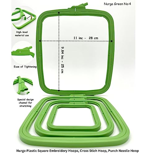 Nurge Green Large (No:4) Plastic Square Embroidery Hoop, Cross Stitch Hoops, Punch Needle Hoop , DIY Craft Sewing,ABS Plastic Embroidery Hoops - color: Green, size: No:4 (Large)