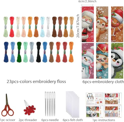 KYOQFVN 6 Set Christmas Cross Stitch Bookmark, Counted Cross Stitch Bookmarks with 6 Different Christmas Patterns, DIY Bookmark Kit for Adults and Beginners(6 Pack) - color: Sqszx-006