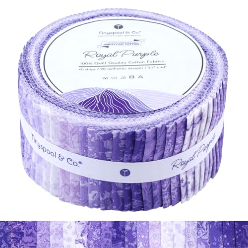 Tinyspool & Co.'s Twirlie Roll 40 Precut Quilting Fabric Strips for Quilting Supplies, Crafting, and Sewing, Soft Cotton Strip for Blanket, Rug, Upholstery, Home Decor, and Purse Making, Royal Purple - color: Royal Purple