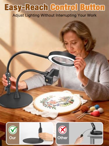 30X 10X Magnifying Glass with Light and Phone Holder, 5 Color Modes Stepless Dimmable, Optical Grade HD Lens, LED Lighted Magnifier Hands Free with Flexible Gooseneck for Close Work, Craft, Hobby - color: Black, size: 4.3in-16in & Base with Phone Holder
