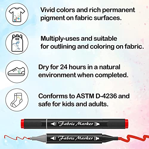 Shuttle Art Fabric Markers, 40 Colors Dual Tip Fabric Marker Pens Permanent No Bleed Pens for T-Shirts Sneakers, Non-Toxic & Child Safe Permanent Shirt Pens for Adult Painting Writing - color: 40 Colors