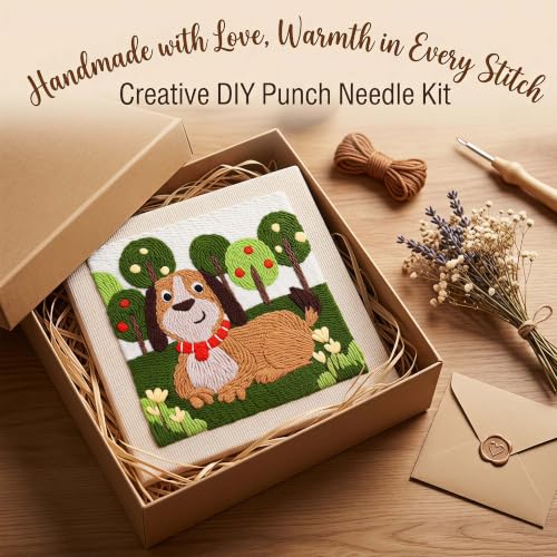 Embroidery Punch Needle kit Frame, Embroidery Starter Kits for Beginner,Punch Needle Fabric with Pattern,Threader, Yarns,Embroidery Hoops & Rug Punch(Greenish Yellow) - color: Greenish yellow