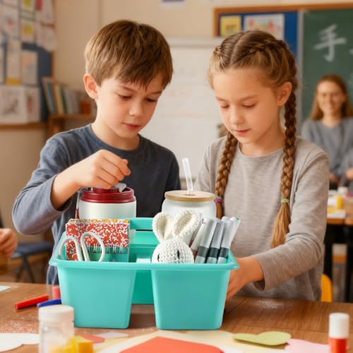 6 Pack Plastic Classroom Organizer Caddy with Handle, Pastel - color: Pastel