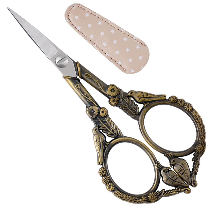Crochet Scissors with Cover – Antique Bronze Vintage Small Embroidery Scissors, Sharp Bird Craft Scissors for Yarn Thread Sewing Needlework, Pretty Gift for Crocheter Quilter, 4.6 Inch - color: Bronze