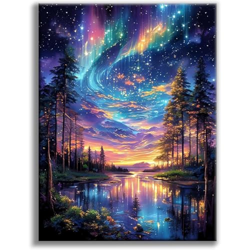 Tiwabb Aurora Starry Night Stamped Cross Stitch Kits for Adults Beginners - color: Cross Stitch 0630-05