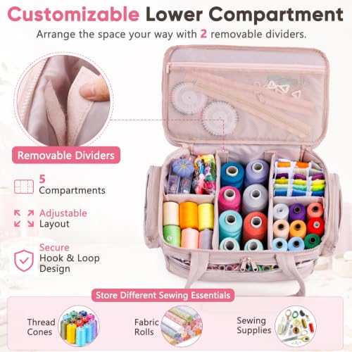 AMOIGEE Puffy Double-Layer Sewing Storage Bag with 2 Clear Organizer Boxes - color: Pink