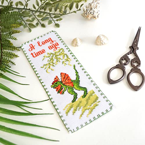 Povitrulya Dinosaur Counted Cross Stitch Kit Dilophosaurus - DIY Bookmark Set for Hand Embroidery - color: Dilophosaurus