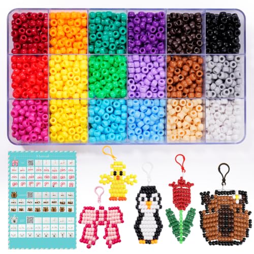 Pony Beads for Crafts, Keychain Making Kit Bead Pets DIY Crafts Jewelry Making Kit for Bracelets Bag Charm Necklaces Key Chains - color: rainbow color pony beads