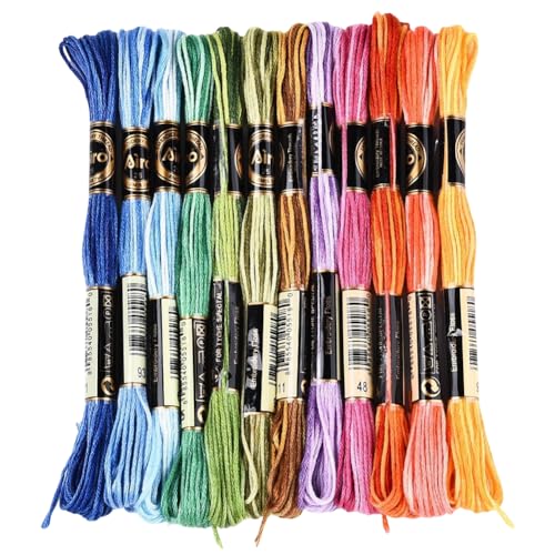 12 Skeins 6 Strands Rainbow Embroidery Thread Floss for Craft DIY - color: Rainbow Color
