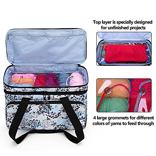 CURMIO Double-Layer Knitting Tote Bag, Yarn Storage for Crafts, Dandelion - color: dandelion