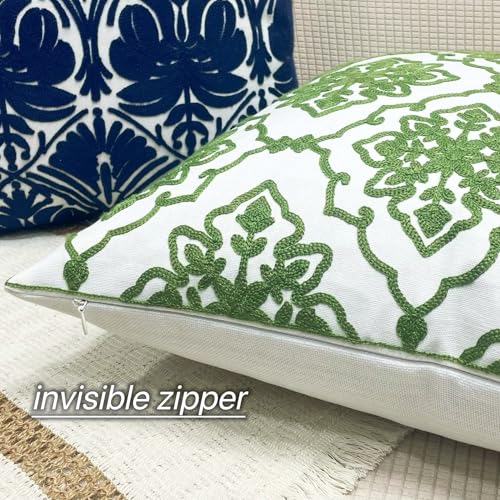 Slow Cow Embroidered Throw Pillow Cover 18 x 18 Inch Green - color: Green Bohemian Flower, size: 18" x 18" (Pack of 1)