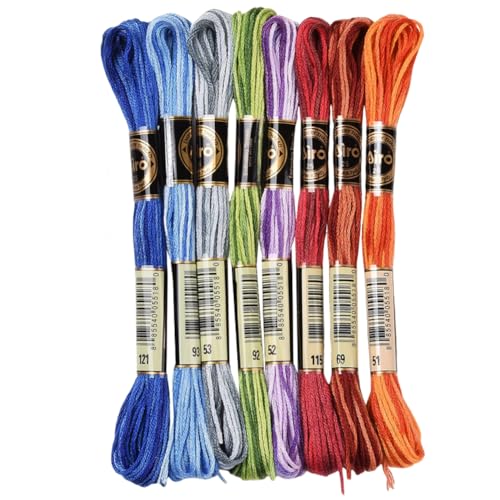 8 Skeins 6 Strands 70 Yards Variegated Embroidery Cross Stitch Thread Gradient Color Friendship Bracelet Blue Cotton String Floss for Sewing Making Bracelet Knitting Stitching Craft Supply - color: Mixed Color, size: 70 Yards