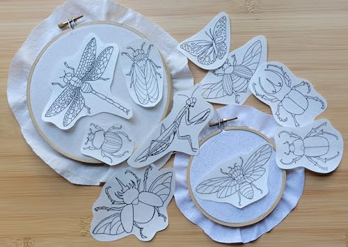 Water Soluble Embroidery Patterns Stabilizers, Stick and Stitch Embroidery Transfers Paper Tear Away Embroidery Stabilizer with Fun Designs for Stitching, Flowers and Animals (Beetles N Bugs) - color: Beetles N Bugs