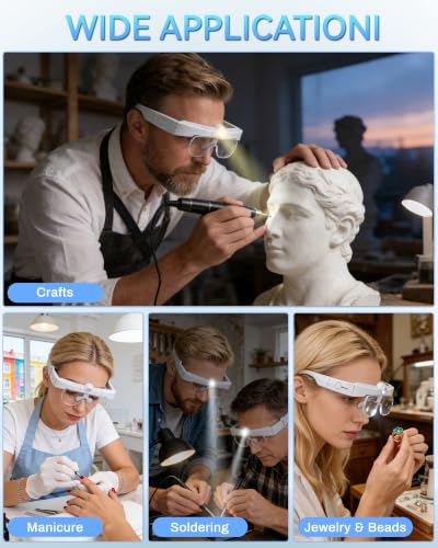 Head Magnifying Glass with Light, Headband Magnifier for Close Work - color: White