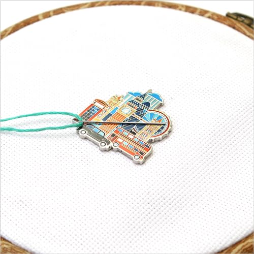Awesome Pattern Studio Needle Minder Set – London Magnetic Needle Minder + 2 Needle Threaders + Crane Scissors. Enamel Pin for Cross Stitch, Embroidery and Craft - size: London Set #2