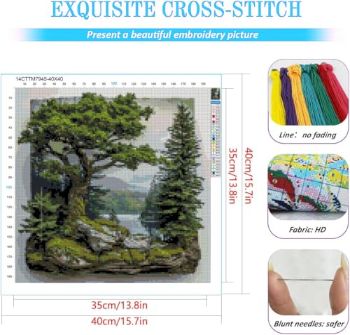 KYOQFVN Landscape Stamped Cross Stitch Kits for Adult Beginners - Scenery Needlepoint Counted Cross Stitch Kits, 11 CT Patterns Counted Cross Stitch Craft Kit for Home Decor14x14 Inch - color: SZXSENLIN