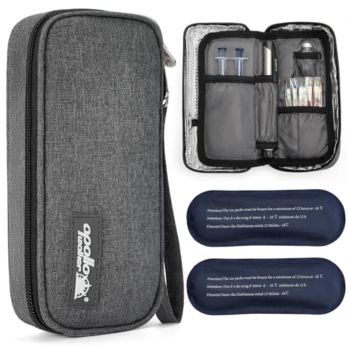 apollo walker Insulin Cooler Travel Case Diabetic Medication with Ice Packs and Insulation Liner insulin cooler travel case tsa approved - color: Gray, size: Small