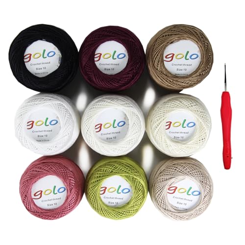 golo Crochet Thread Size 10 Embroidery Thread 10g X 9 Crochet Yarn for Hand Knitting 10-9-11 - color: 010-9-011