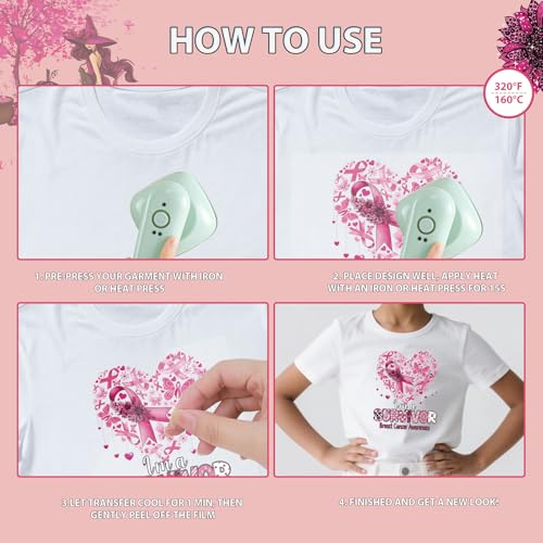 Breast Cancer Awareness Iron on Transfers - 20Pcs Falueqg Dtf Transfers Ready to Press, Pink Ribbon Halloween Iron on Decals Patches, Breast Cancer Survivors Heat Stickers for DIY Tshirts Clothes - color: Breast Cancer Awareness303