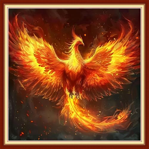 Joyhoor Stamped Cross Stitch Kits for Beginners, Needlepoint Kits for Adults, 11CT Counted Embroidery Kits-Fire Phoenix 18x18 inchs - color: Artstyle04