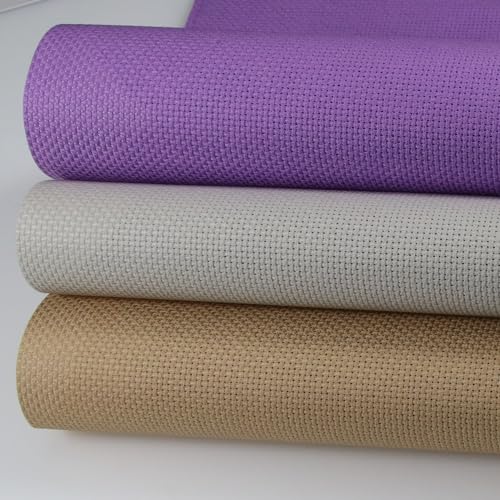 KCS 3 pc of 15" x 18"(38cmx45cm) Counted Cross Stitch Cotton Aida Cloth Needlework Rolled Fabric Box,14CT,Pearl Grey+Khaki+Lavender - color: Pearl Grey+khaki+lavender, size: 14CT