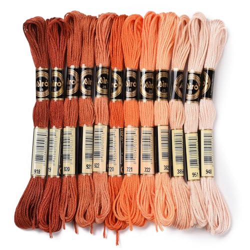 12 Skeins 12 Colors 6-Ply Polyester Embroidery Floss Cross Stitch Threads Gradient Color for Jewelry Making Bracelet Stitching Craft Supply 0.5mm,Orange - color: 12 Skeins,orange