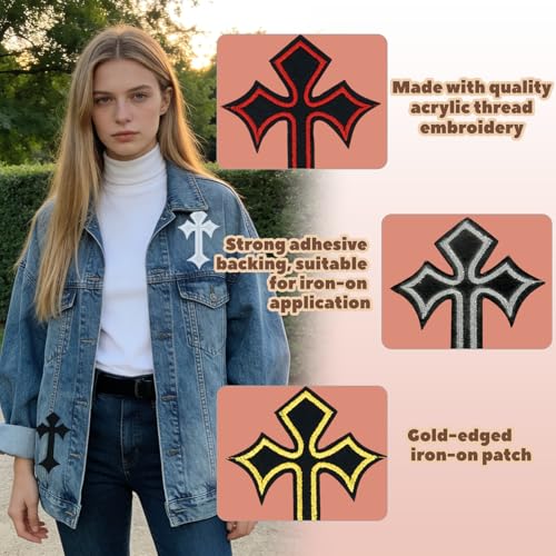 26PCS Cross Iron-On Patches,Style Embroidered Applique for Jeans,Hats,Jackets,Backpacks,Vintage Cross Patches for DIY Clothing & Decorative Repair