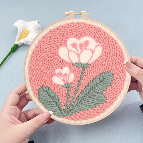 Woohome Punch Needle Kit Included Plastic Hoops, Punch Needle Cloth, Color Yarn and Punch Needle Tools for Adults, Beginners (Whales, Flowers, Bird) - color: Color 13