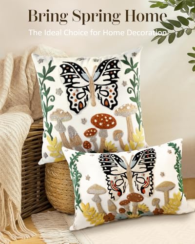 Embroidered Throw Pillow Cover, 20x20 Inch, Butterfly Moon - color: Butterfly Moon, size: 20" x 20" (Pack of 1)