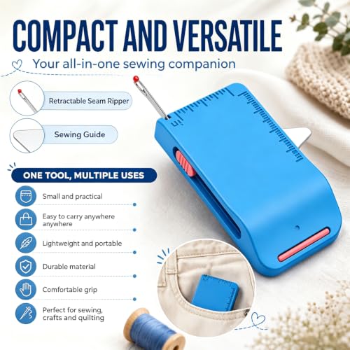 Magnetic Sewing Machine Sleeve Tool, 4-in-1 Edge Guide with Built-in Seam Ripper & Ruler Scale for Cuffs Plackets Topstitching, Multi-Functional Tool for Beginners (Blue+Pink)