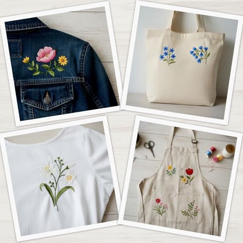 ElevateTech Embroidery Patterns Water Soluble Stabilizer for Embroidery Stick & Stitch Embroidery-Paper Wash Away Stabilizers with Pre-Printed Flower Leaves Plant Patterns for Hand Sewing, 4 Sheets