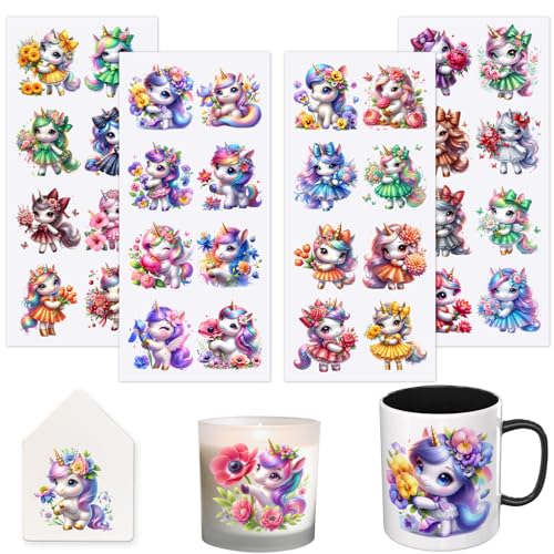 32 PCS Cute Unicorn with Flowers UV DTF Cup Wrap Stickers - style: Cute Unicorn with Flowers
