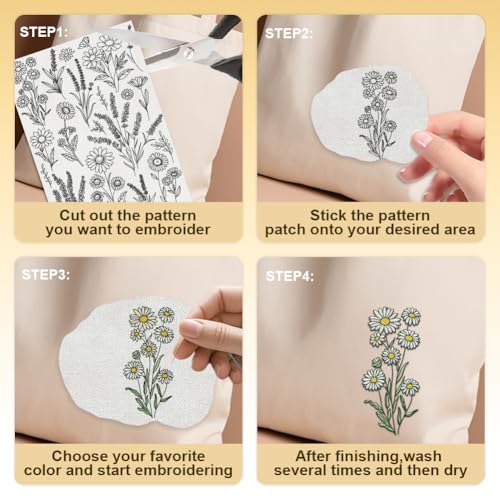 30Pcs Lavender Daisy Flower Water Soluble Hand Sewing Stabilizers - style: Daisy Lavender