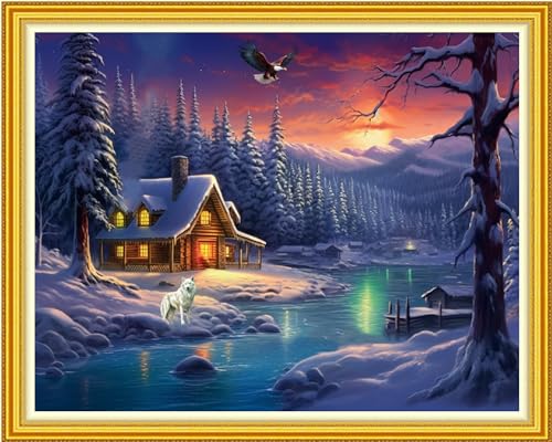 Funxvoot Stamped Cross Stitch Kits Beginners Full Range of Embroidery Kits for Adults 11CT Embroidery Patterns Needlepoint Kits Printed Cross Stitch Kits-Winter Snow Scenery 16x20 inch - color: Craftsstyle11