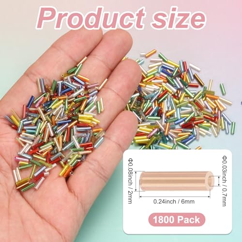M METERXITY 1800-Pack Bugle Beads, 2x6mm Embroidery Craft Glass Bugle Tube Seed Beads for DIY Craft/Bracelet/Necklaces [Champagne] - color: Champagne, size: 2x6mm