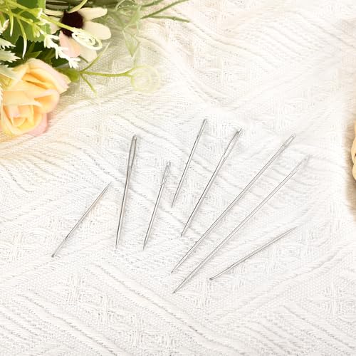 uxcell 60 Pcs Large Eye Sewing Needles, 4.92 Inch 1.6mm High Carbon Iron Embroidery Thread Needle Sewing Big Eye Needle Knitting Needles for Hand Sewing Art Crafts, Silver - size: 125mm, 1.6mm