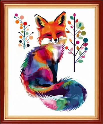 Artvxeay Stamped Cross Stitch Kits Beginners Full Range of Embroidery Starter Kits for Adults Printed Cross Stitching DIY Needlepoint Kit 11CT- Rainbow Fox 16x20 inch - color: Color61