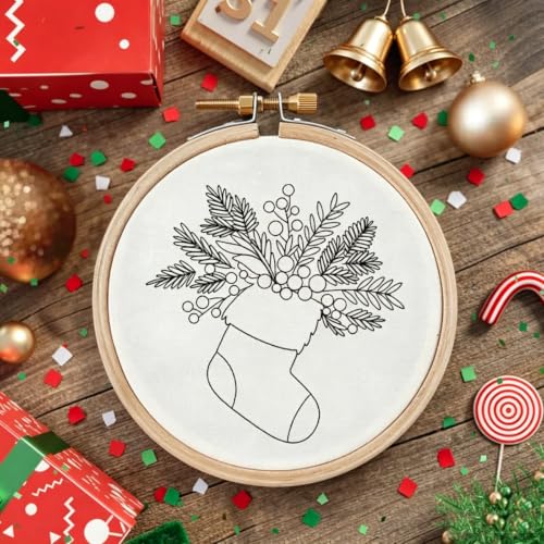 Christmas Embroidery Kits for Adults, Beginner DIY Embroidery Starter Kit - color: Red Stockings