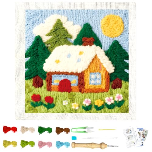 BEUNITONE Forest House Punch Needle Kit for Adults Beginners Christmas Gift - color: 07-Forest Hose