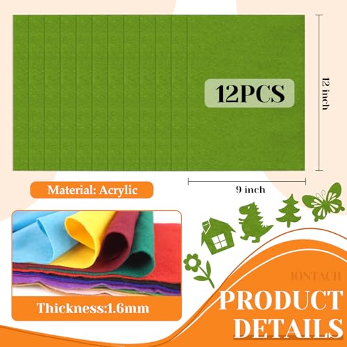 IONTACH 9" X 12" Felt Fabric Sheets 1.6mm Thick (12 Packs, Moss Green) - color: Moss Green