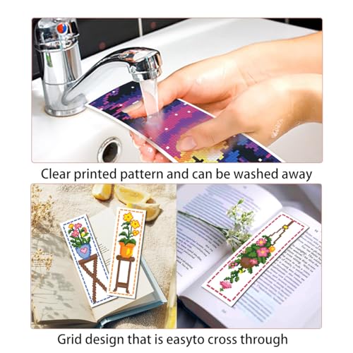 Zhenqing Indoor Flower Stamped Cross Stitch Bookmark Kit, 6 Potted and Hanging Plant Designs on 11CT Fabric for Beginners - color: Indoor Flower Bookmark