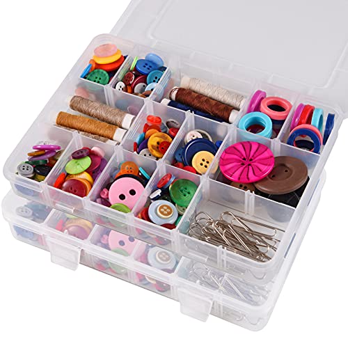 Exptolii 18 Grids Plastic Organizer Box with Dividers, Clear Compartment Container Storage for Beads Crafts Jewelry Fishing Tackles, Size 7.9 x 6.2 x 1.2 in (Pack of 3) - size: 1x 18 Grids (Pack of 3)