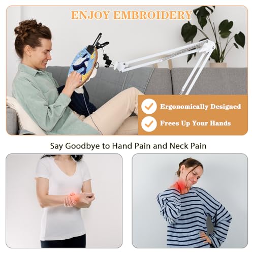 Adjustable Embroidery Hoops Stand for Hand Work,Cross Stitch Frame with 360° Rotation,Needlework Frame, Embroidery Stand Suitable for Embroidery Kit,3-in-1 Hoop/Tablet/Phone Holder Desk Stand,White - style: 1PC-White
