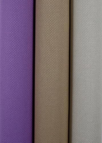 KCS 3 pc of 15" x 18"(38cmx45cm) Counted Cross Stitch Cotton Aida Cloth Needlework Rolled Fabric Box,16CT,Pearl Grey+Khaki+Lavender - color: Pearl Grey+khaki+lavender, size: 16CT