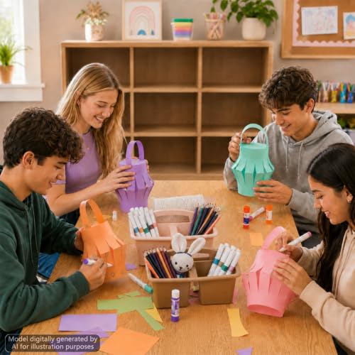 6 Pack Plastic Classroom Organizer Caddy with Handle, Boho Pastel - color: Boho Pastel