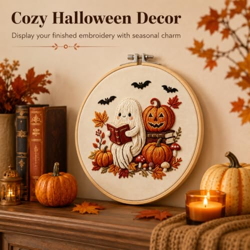 YOUDRN Halloween Ghost Reading Book Embroidery Kit for Beginners Adults - color: Ghost Reading Book