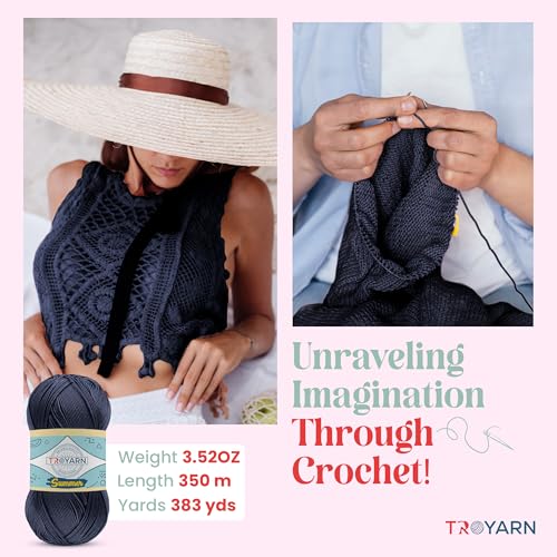 TROYARN Summer (4- Skeins Pack) Silk Effect Hand Knitting Yarn Crochet Art Lace Craft 100% Microfiber Acrylic 4x100 gr (4x383 yds) (105361 - Dark Navy) - color: 105361 - Dark Navy, size: 4 Skein