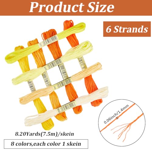 1 Box 65.6 Yards 8 Skeins 6 Ply Yellow Cotton Variegated Cross Stitch Floss Friendship Bracelet String Gradient Yarn Embroidery Assorted Bulk Thread Set for Hand Sewing Making Crochet DIY - color: Yellow Cotton Thread, size: 65.6 Yards
