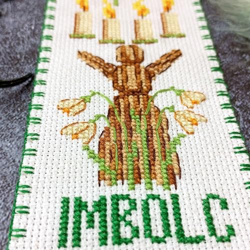 Povitrulya Cross Stitch Bookmark Kit “Imbolc“ – Counted DIY Embroidery Set for Adults & Beginners, Saint Brigid Pagan Irish Gaelic Druid Witchy Spring Craft Gift - color: Imbolc