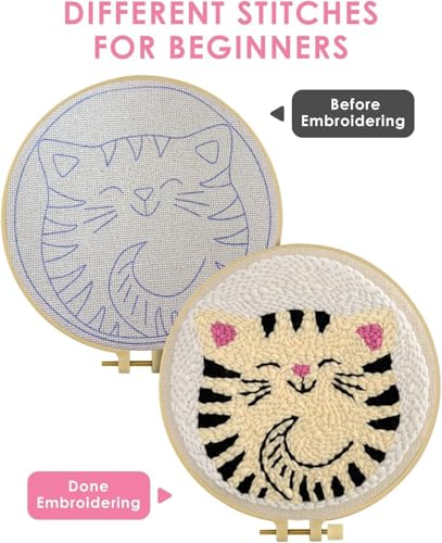 TCDZMYGS Punch Needle Kit for Beginners Adults-Cute Cat,with Video Tutorial - color: Punch Needle kit with-1105-1